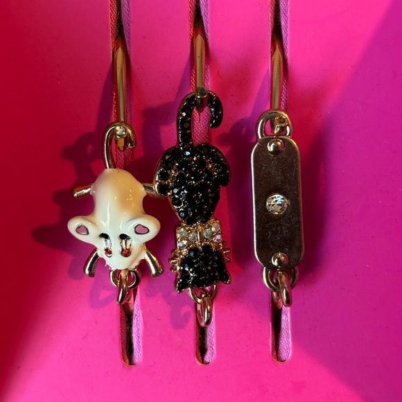 NWT Betsey Johnson Black Jewelled Cat And White Mouse Bangle Bracelet Set Of 3 - Picture 2 of 5